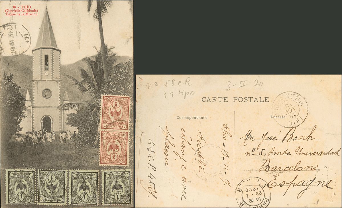 2458 New Caledonia. 1920. COVER. Yv. 88(4), 89(2). 1 Cts Black On Green, Four Stamps And 2 Cts Brown Red, Two Stamps. Po - Andere & Zonder Classificatie