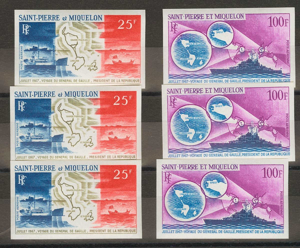 2468 Saint Pierre And Miquelon. Airmail. 1967. Yv. ** 38/39(3). Three Complete Series. IMPERFORATED. VERY FINE.  Yvert 2 - Other & Unclassified