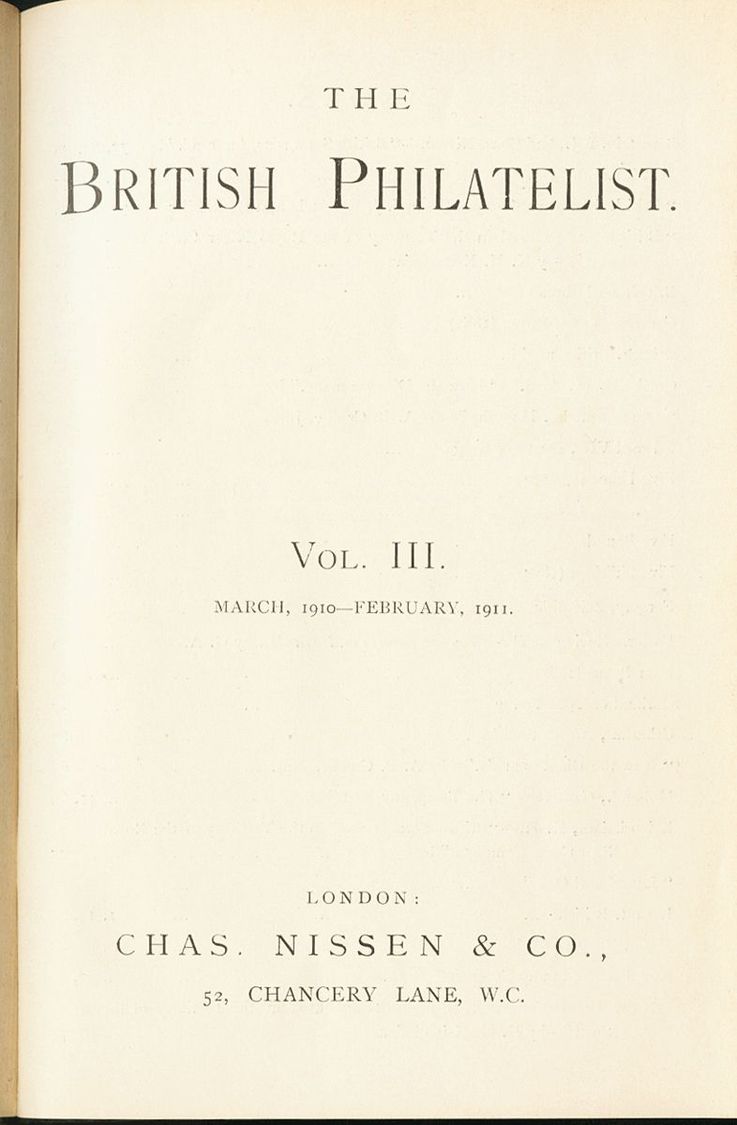 2473 Gran Bretaña. Bibliografía. 1911. THE BRITISH PHILATELIST. Nissen. Volume III. London, 1911. - ...-1840 Voorlopers