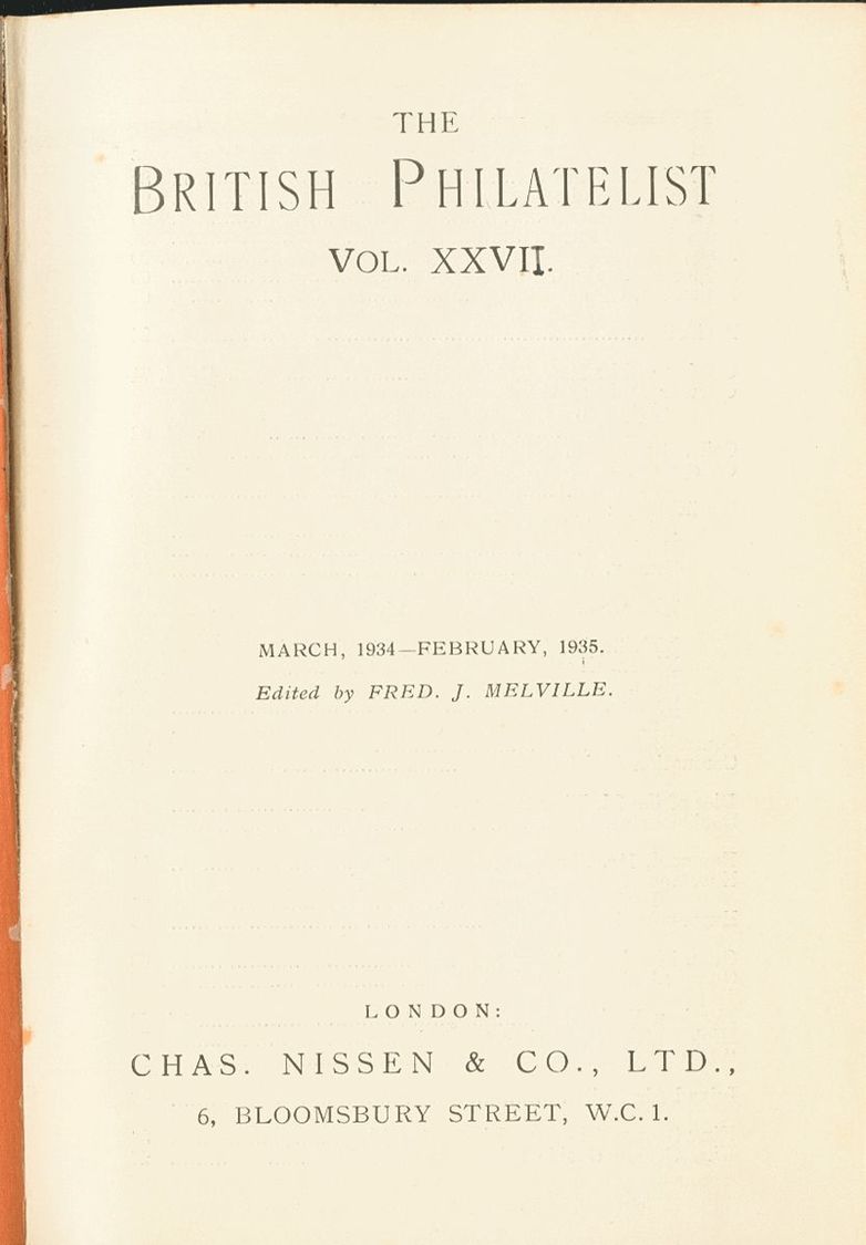 2475 Gran Bretaña. Bibliografía. 1935. THE BRITISH PHILATELIST. Nissen. Volume XXVII. London, 1935. - ...-1840 Voorlopers