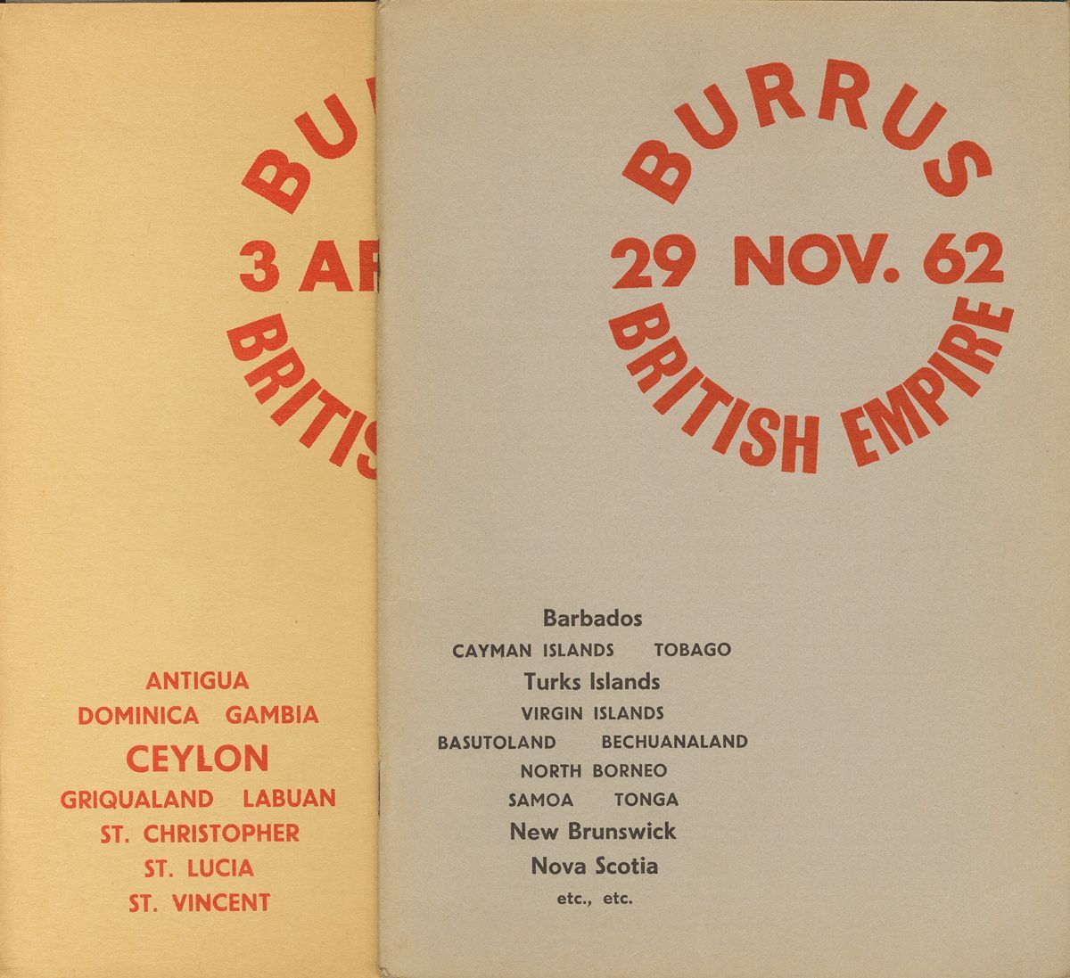 2491 British Colonies. Bibliography. (1962ca). Two Auction Catalags By Robson Lowe BURRUS COLLECTION, BRITISH EMPIRE. Lo - Andere & Zonder Classificatie