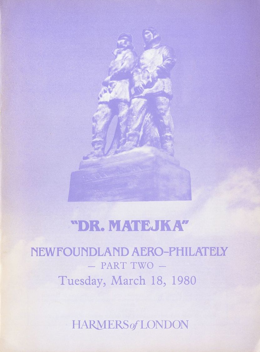 2498 Terranova. Bibliografía. 1980. DR. MATEJKA NEWFOUNDLAND AERO-PHILATELY (Part Two). Harmers Of London. 18 March 1980 - 1857-1861