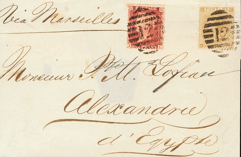 2508 Great Britain. 1862. COVER. Yv. 14, 23. 1 P Red Carmine And 9 P Bister. ALTRINCHAM (ENGLAND) To ALEJANDRIA (EGYPT)  - ...-1840 Voorlopers