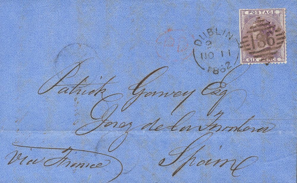 2510 Great Britain. 1862. COVER. Yv. 19. 6 P Violet. DUBLIN (IRELAND) To JEREZ DE LA FRONTERA. Duplex Postmark DUBLIN /  - ...-1840 Voorlopers