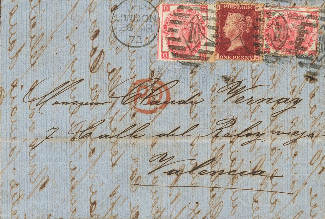 2521 Great Britain. 1858. COVER. Yv. 33(2), 26. 3 P Pink Plate 7, Two Stamps And 1 P Red Carmine. LONDON To VALENCIA. VE - ...-1840 Voorlopers