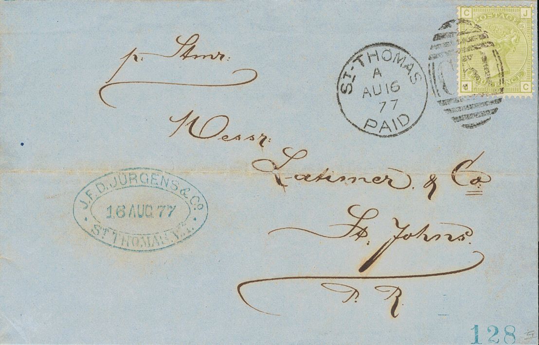 2538 Netherland Antilles. Bristish Post Office. 1877. COVER. 4 P Oliva From Great Britain. SAINT THOMAS To SAN JUAN (PUE - Andere & Zonder Classificatie