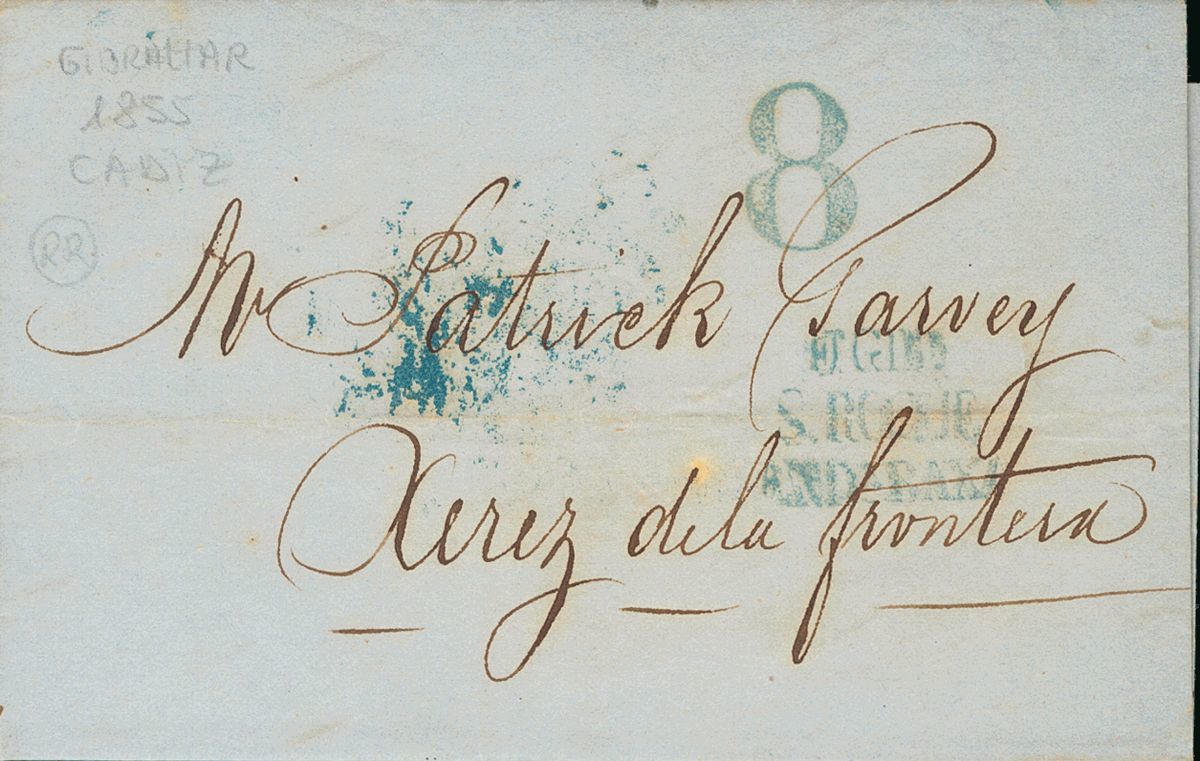 2545 Gibraltar. Prephilately. 1855. COVER. GIBRALTAR To JEREZ DE LA FRONTERA. Postmark DE GIBR / S. ROQUE / ANDª BAXA, I - Gibraltar