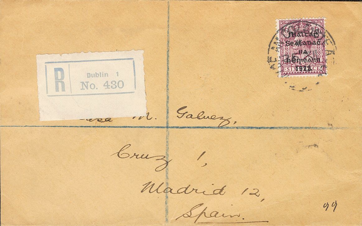 2556 Ireland. 1930. COVER. Yv. 9. 6p Lilac. Registered From DUBLIN To MADRID (addressed To The Famous Philatelic Dealer  - Andere & Zonder Classificatie