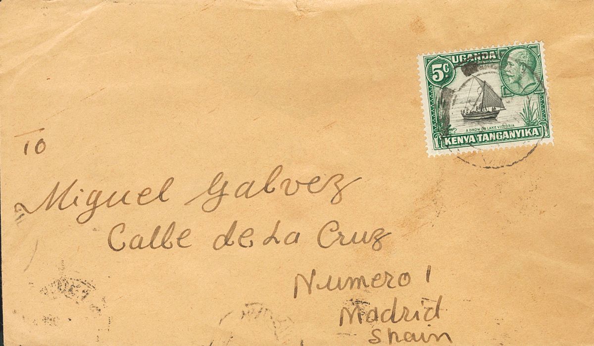 2557 Kenya, Uganda And Tanganyka. 1936. COVER. Yv. 34. 5 Cts Green And Black. Addresed To MADRID (sent To Miguel Gálvez) - Andere & Zonder Classificatie