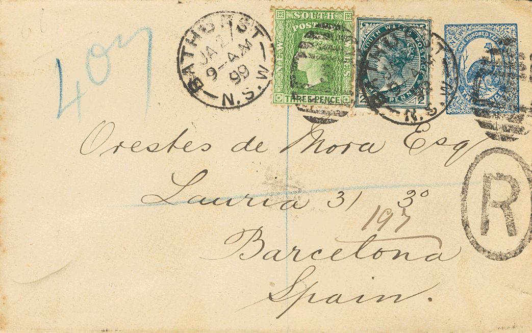 2576 New South Wales. Postal Stationery. 1899. COVER. Yv. 72, 48. 2 P Blue On Postal Stationery Registered From BATHURST - Andere & Zonder Classificatie