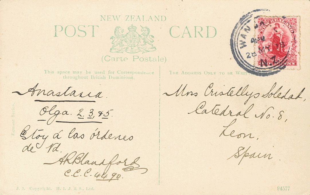 2577 New Zealand. 1913. COVER. Yv. 133/34. Two Postcards From WANGANUI To LEON (SPAIN) Franked With ½ Cts Green And 1 Ct - Andere & Zonder Classificatie