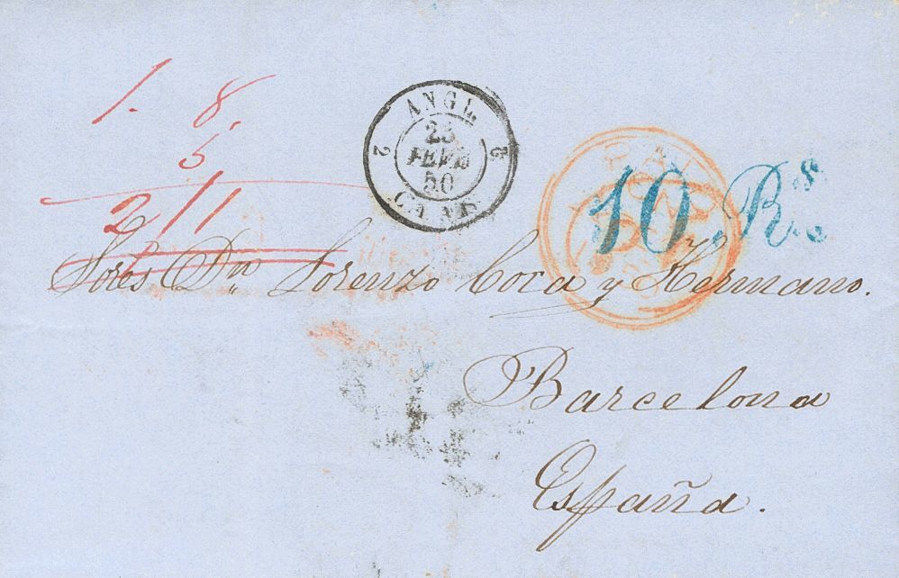 2589 Trinidad And Tobago. 1850. COVER. TRINIDAD DE BARLOVENTO To BARCELONA. C.d.s. PAID, In Red, French Transit And Rate - Trinidad En Tobago (...-1961)