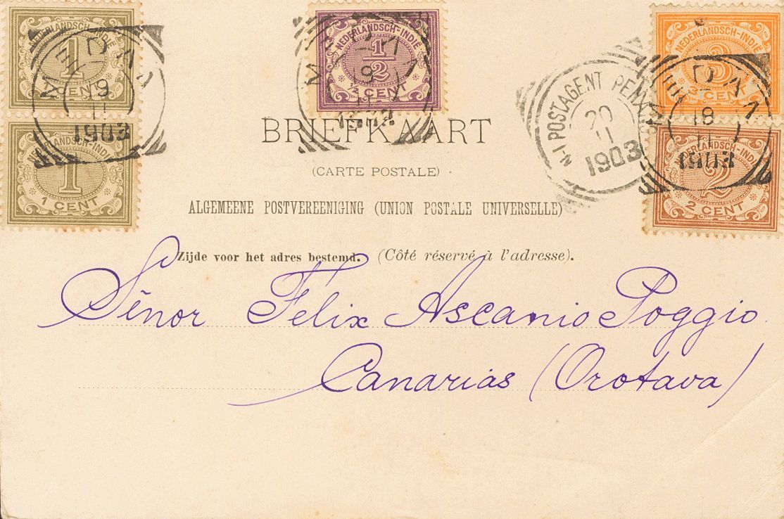 2609 Dutch India. 1903. COVER. Yv. 40, 41, 42, 44. ½ Cts Violet, 1 Cts Olive, Two Stamps, 2 Cts Chestnut Red And 3 Cts O - Nederlands-Indië