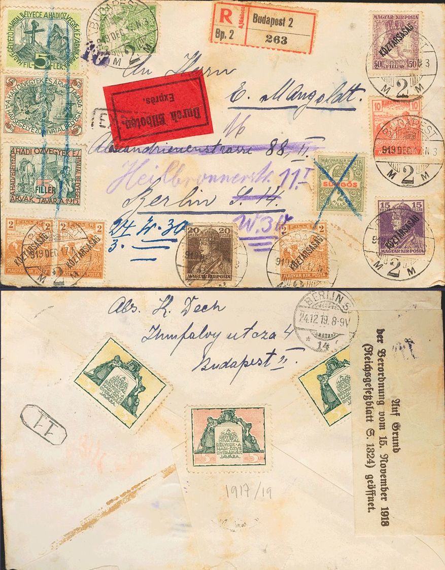 2613 Hungary. 1917. COVER. Yv. 198, 212, 213, 216. Different Values And Three 5 Fi Vignettes Alluding To The 1st World W - Andere & Zonder Classificatie