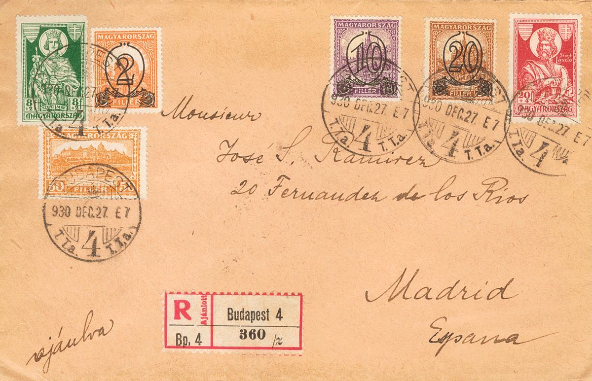 2615 Hungary. 1927. COVER. Yv. 428, 430, 432, 436, 438, 416A. 2 Over 3 Fi, 10 Over 16 Fi, 20 Over 25 Fi And Various Valu - Andere & Zonder Classificatie