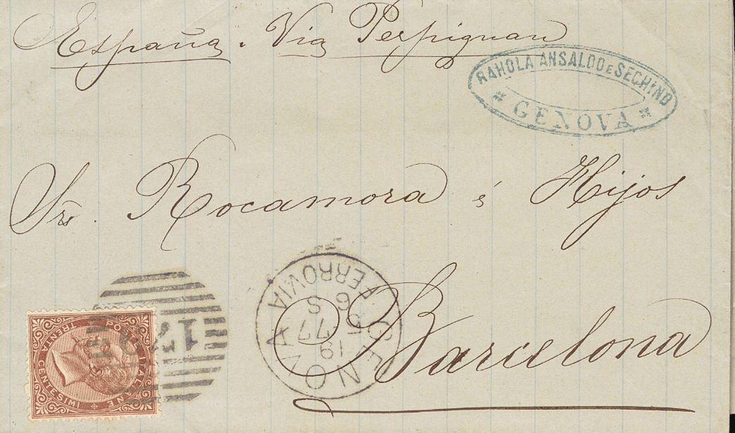 2643 Italy. 1877. COVER. Yv. 18(3). Set Of Three Letters Addresed With The 30 Cts Chestnut From GENOVA To BARCELONA. VER - Zonder Classificatie