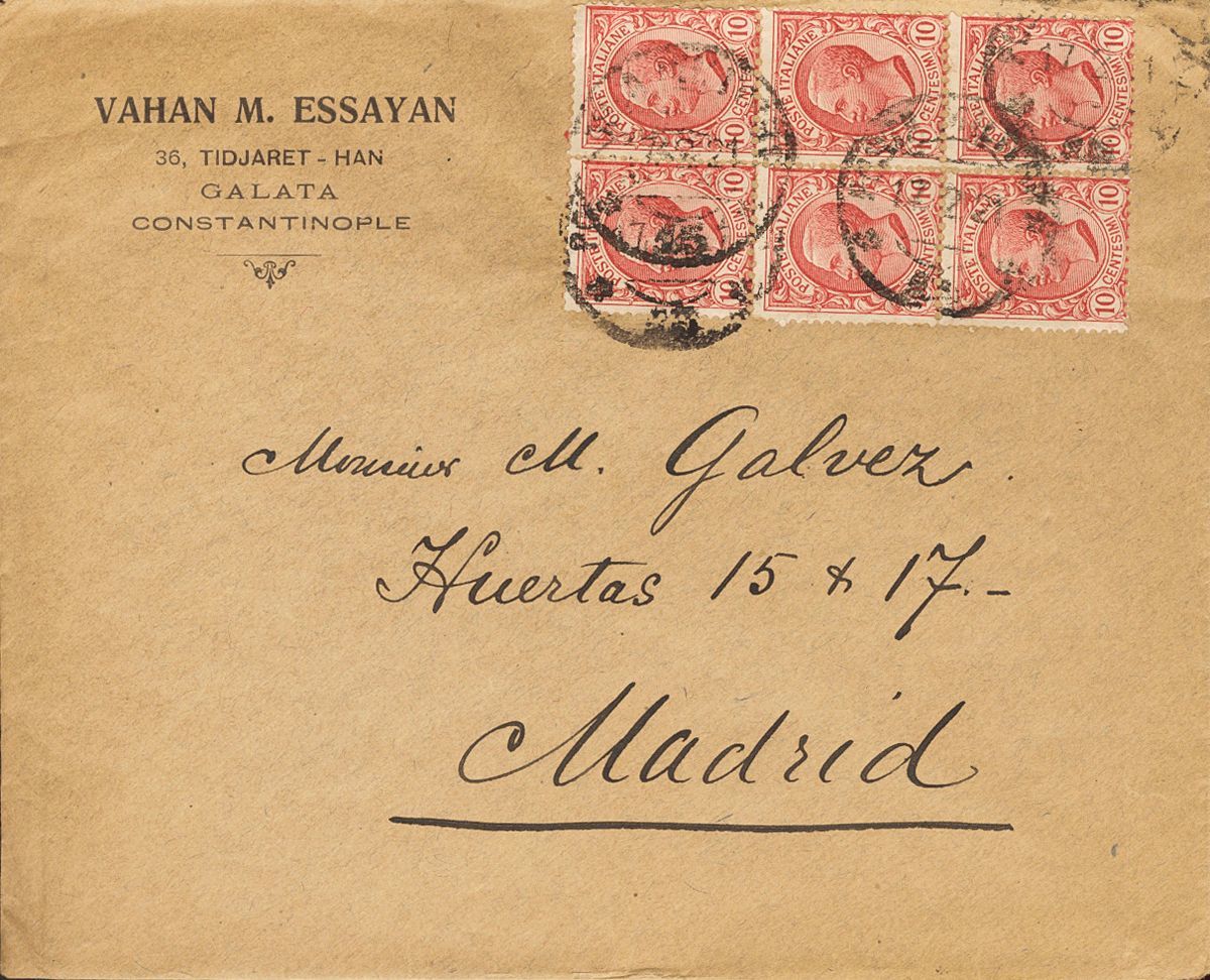 2664 Italian Levant. 1921. COVER. 10 Cts Pink, Six Stamps Of Italy. CONSTANTINOPLA To MADRID. On Reverse Arrival. VERY F - Andere & Zonder Classificatie