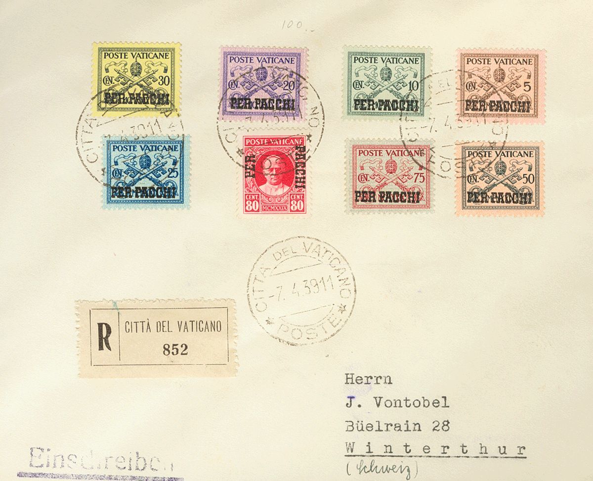 2671 Vatican. Parcel Post. 1939. COVER. Yv. 1/15. Complete Sets On Three Registered Letters From VATICAN CITY To WINTERT - Andere & Zonder Classificatie