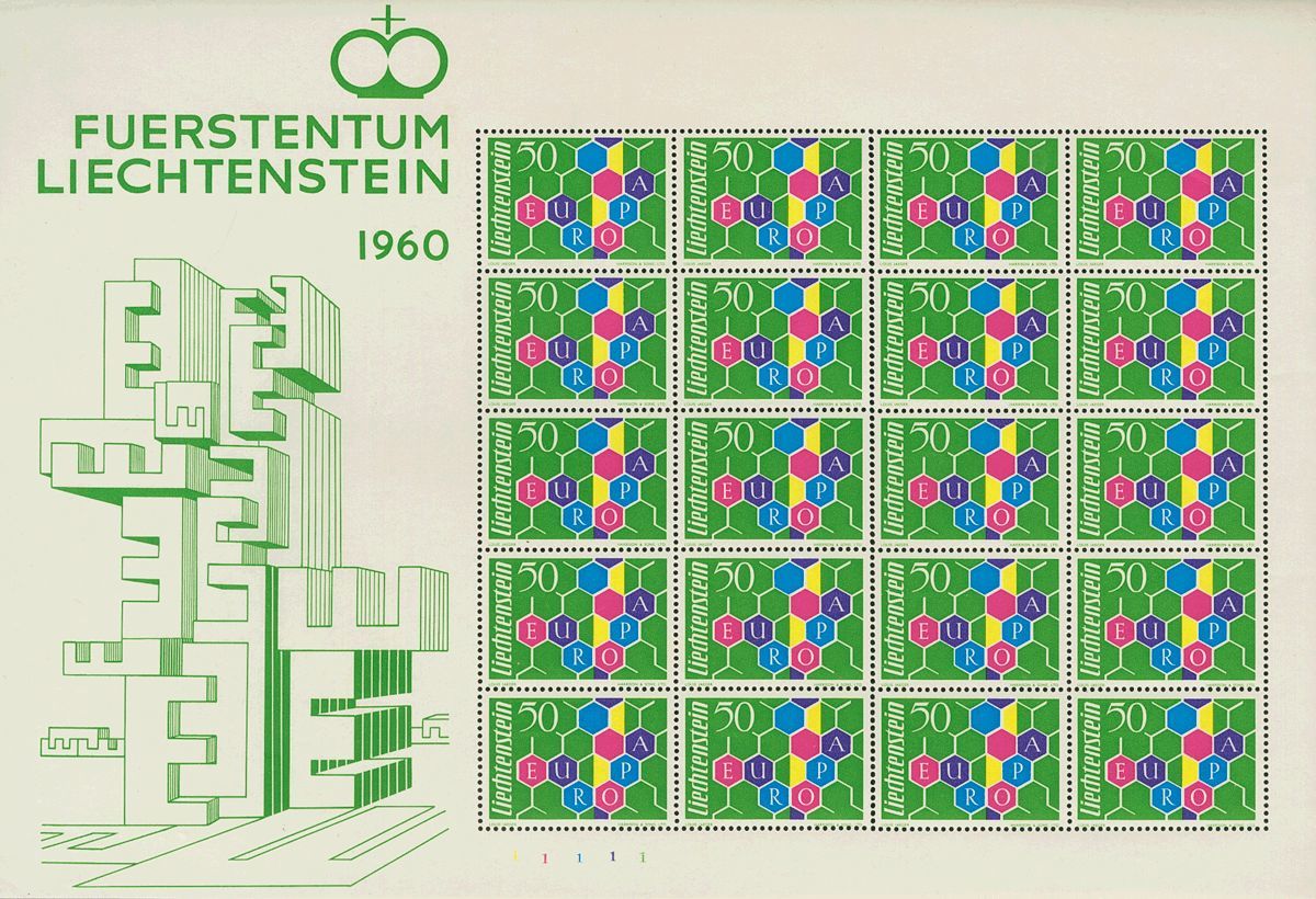 2676 Liechtenstein. 1960. Yv. ** 355(20). 50 Cts Multicolored, Mini-sheet Of Twenty Stamps. VERY FINE AND RARE.  Yvert 2 - Andere & Zonder Classificatie