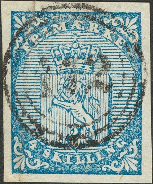 2684 Norway. 1855. Yv. º 1. 4 S Blue. Postmark Numeral "112", Of Hevne. VERY FINE AND RARE. (Facit 1). - Andere & Zonder Classificatie