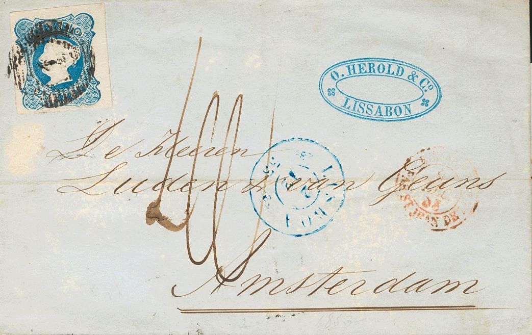 2698 Portugal. 1853. COVER. Yv. 2. 25 Reis Blue. LISBON To AMSTERDAM (NETHERLANDS). Circulated By Land Only With The Int - Andere & Zonder Classificatie