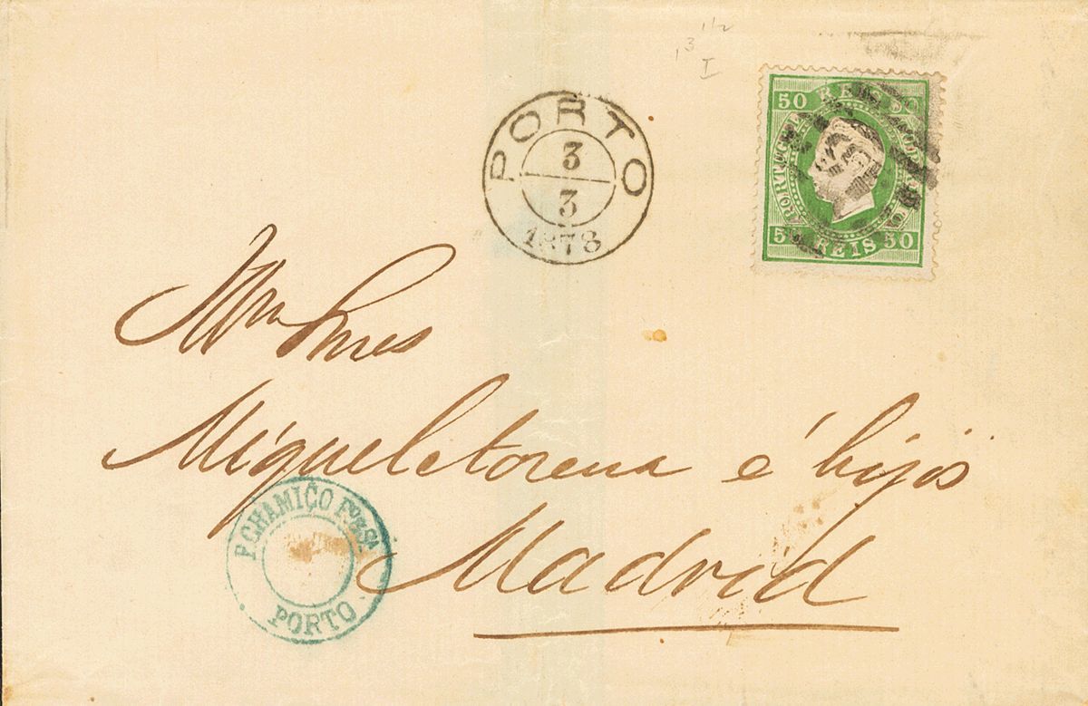 2701 Portugal. 1878. COVER. Yv. 41B. 50 Reis Green PERFORATED 13 ½. OPORTO To MADRID. VERY FINE. - Autres & Non Classés