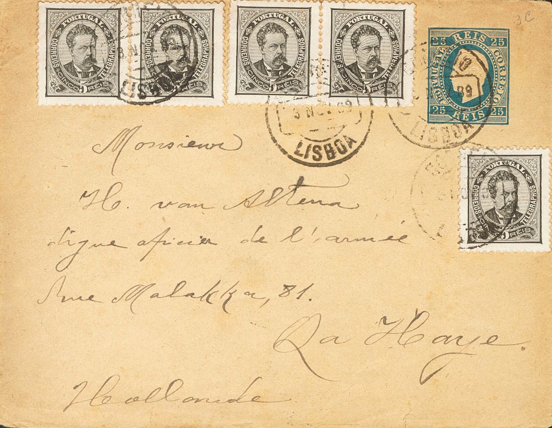 2704 Portugal. Postal Stationery. 1889. COVER. Yv. 56(5). 25 Reis Blue On Postal Stationery Card From LISBON To LA HAYA  - Autres & Non Classés