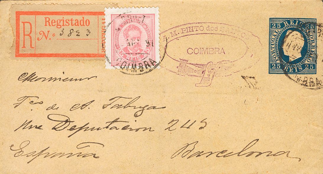 2705 Portugal. Postal Stationery. 1897. COVER. Yv. 60. 25 Blue Reis On Postal Stationery Card Registered From COIMBRA To - Andere & Zonder Classificatie