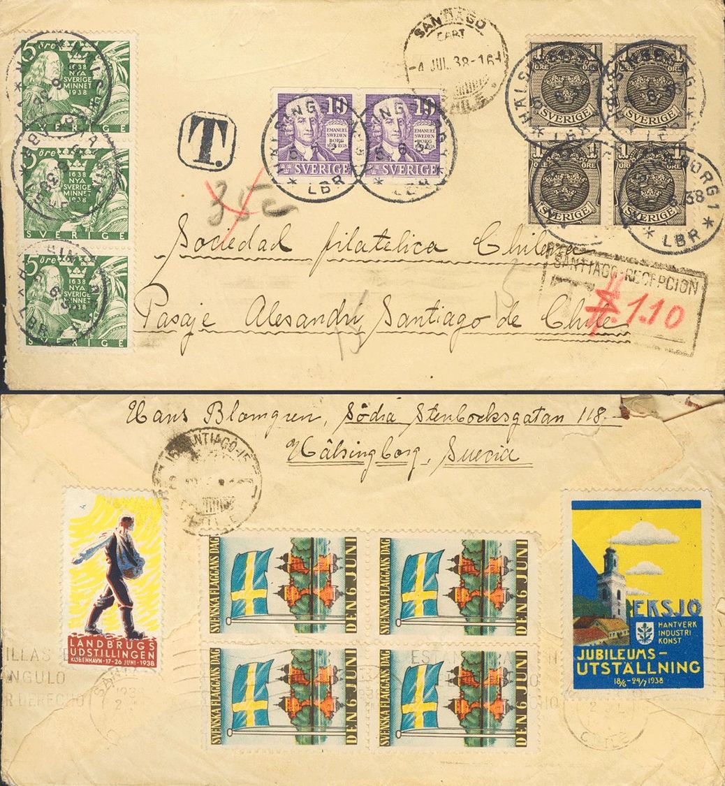 2744 Sweden. 1938. COVER. Yv. 247(2), 249(3), 73(4). 10 Ore Violet, Two Stamps, 5 Ore Green, Three Stamps And 1 Ore Blac - Andere & Zonder Classificatie