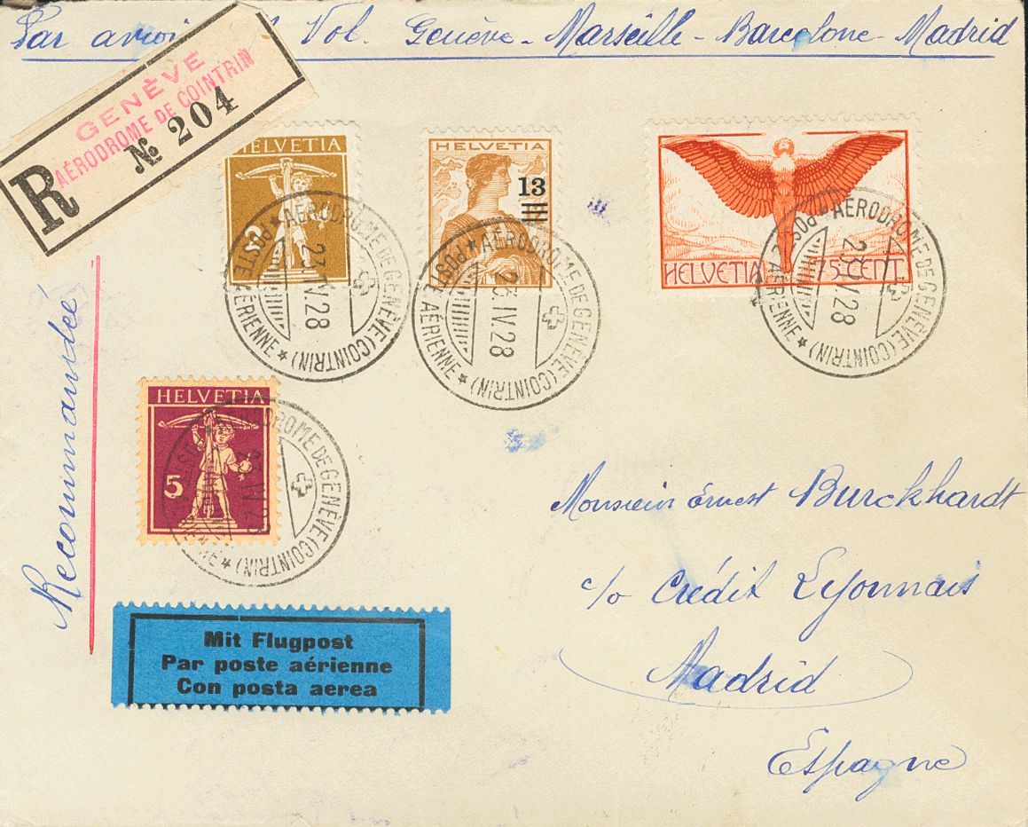 2764 Switzerland. Airmail. 1928. COVER. Yv. 134, 146, 198, Aéreo 11a. 2 Cts Chestnut, 5 Cts Violet, 13 Cts On 12 Cts And - Autres & Non Classés