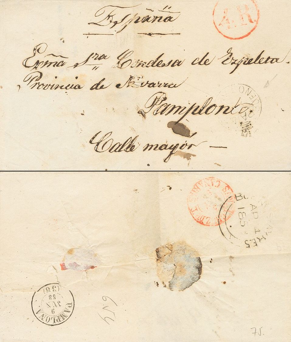 2796 Argentina. Agencia Postal Británica. 1858. SOBRE. BUENOS AIRES A PAMPLONA (ESPAÑA). Marca PAID / AT / BUENOS AYRES, - Andere & Zonder Classificatie