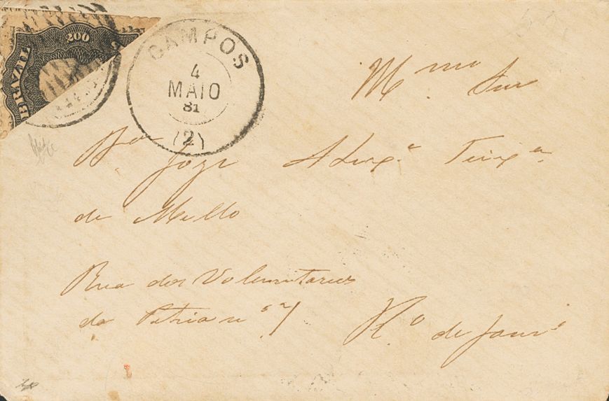 2813 Brazil. 1881. COVER. Yv. 28. 200 Reis Black, Bisected. CAMPOS To RIO DE JANEIRO. Circular Cancel Of Lines (Ayres 59 - Andere & Zonder Classificatie