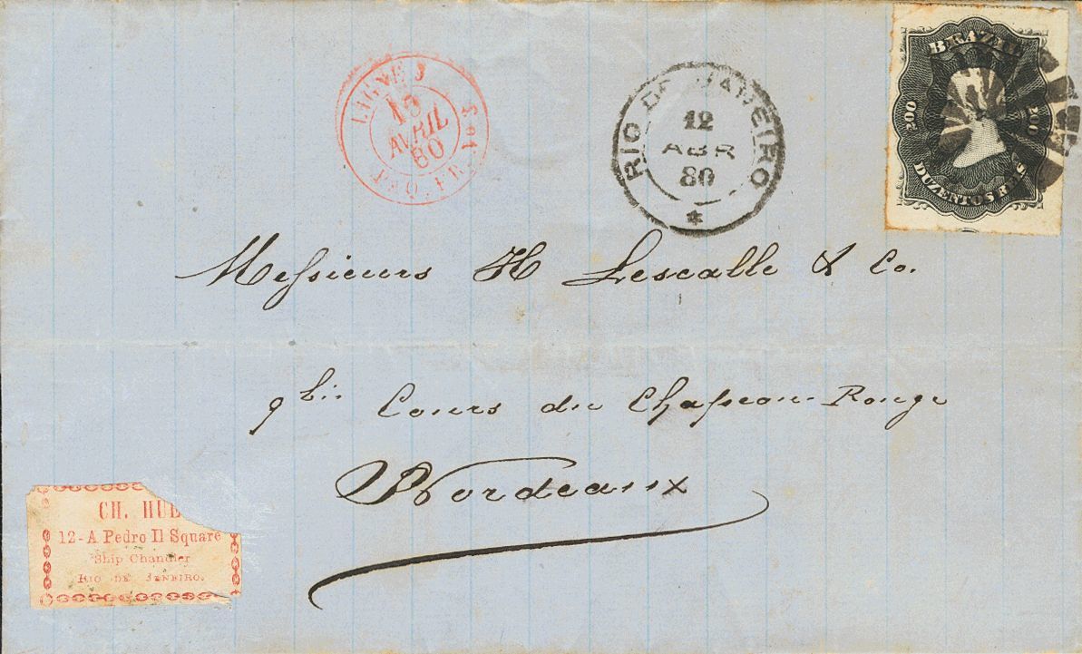 2825 Brazil. 1880. COVER. Yv. 35. 200 Reis Black. RIO DE JANEIRO To BORDEAUX (FRANCE). Fancy Circular Cancel, On Front R - Andere & Zonder Classificatie