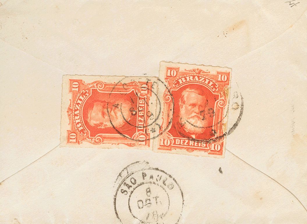 2831 Brazil. 1878. COVER. Yv. 37(2). 10 Reis Red, Two Stamps (franked On Reverse). ALEGRETE To SAO PAULO. C.d.s. ALEGRET - Andere & Zonder Classificatie