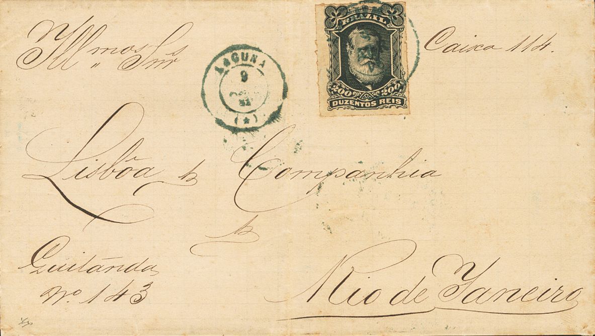 2843 Brazil. 1881. COVER. Yv. 42. 200 Reis Black. LAGUNA To RIO DE JANEIRO. Blue C.d.s. LAGUNA / (*), Double National Ra - Andere & Zonder Classificatie