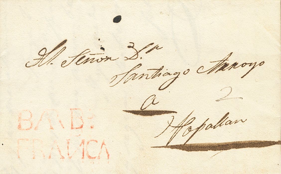 2868 Colombia. Prefilatelia. 1838. SOBRE. SANTA MARTA A POPAYAN. Marcas BARBS. Y FRANCA, En Rojo Y Ambas De Barbacoas (r - Colombia