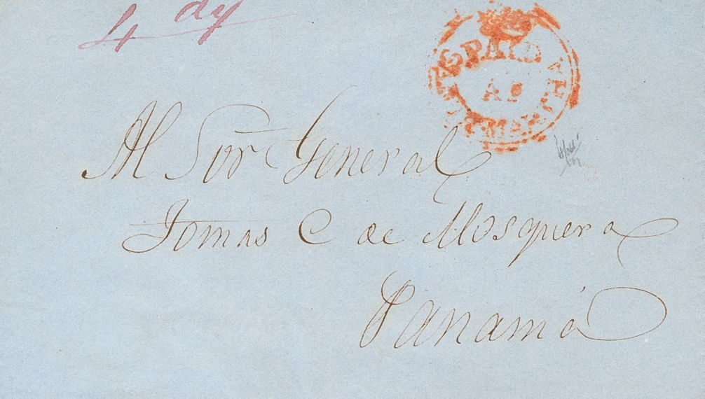 2882 Colombia. Agencia Postal Británica. 1850. SOBRE. SANTA MARTA (COLOMBIA) A PANAMA. Marca PAID / AT / ST.MARTHA, En R - Colombia