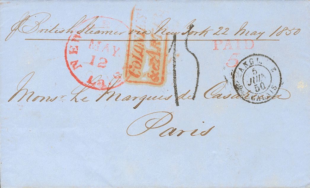 2901 United States. Prephilately. 1850. COVER. NEW ORLEANS To PARIS. Red C.d.s. NEW ORLEANS / LA And Postmark COLONIES / - Andere & Zonder Classificatie