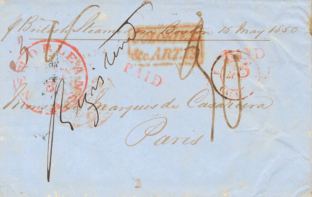 2902 United States. Prephilately. 1850. COVER. NEW ORLEANS To PARIS. Red Datestamp NEW ORLEANS / LA And Mark COLONIES /  - Autres & Non Classés