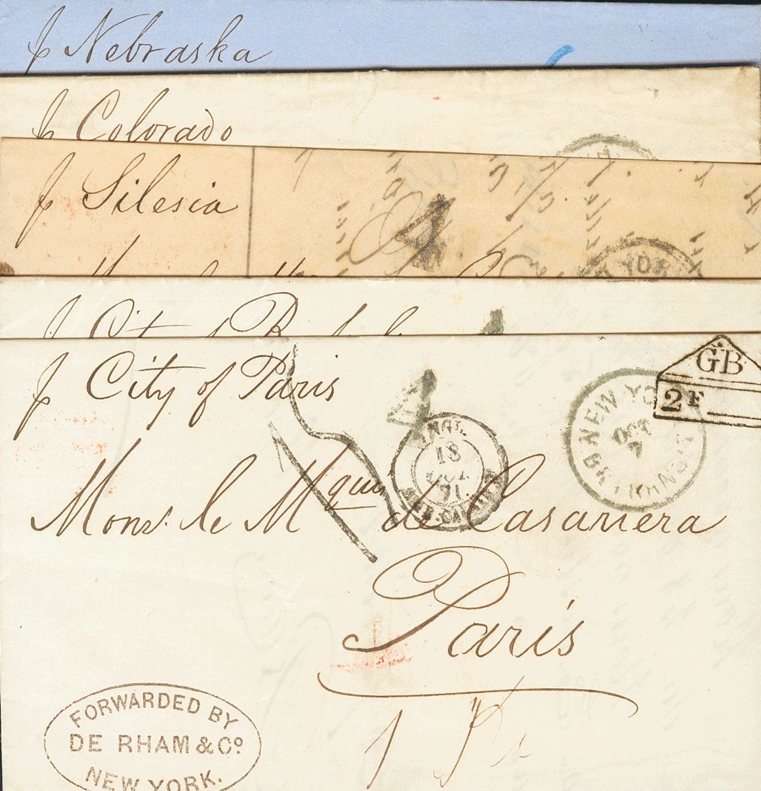 2904 United States. 1871. COVER. Set Of Six Letters From NEW YORK To PARIS, Transported By Different Steams (City Of Par - Andere & Zonder Classificatie