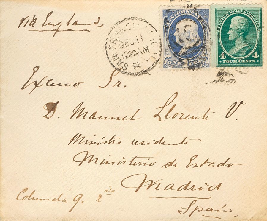 2908 United States. 1884. COVER. Yv. 50, 61. 1 Ctvo Ultramar And 4 Ctvos Green. SAN FRANCISCO To MADRID. VERY FINE AND R - Andere & Zonder Classificatie