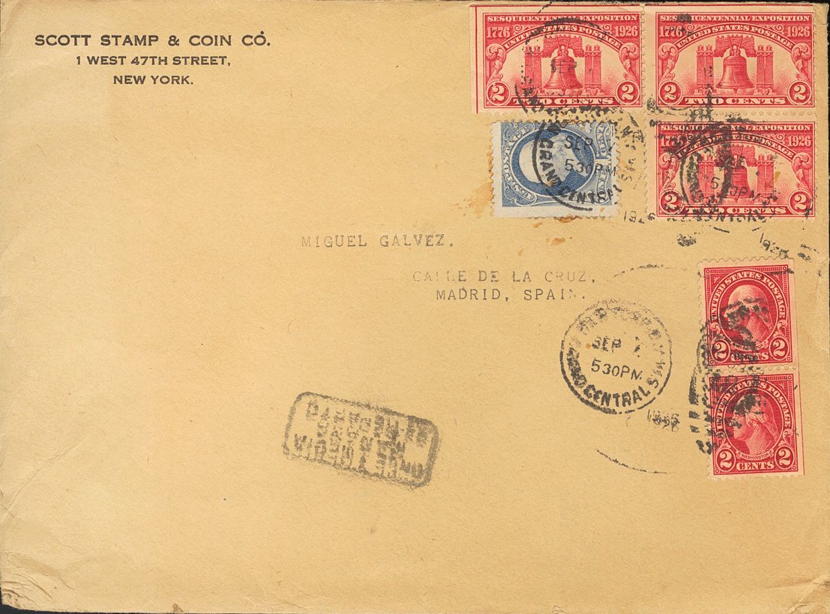 2918 United States. 1926. COVER. Yv. 268(3), 50B, 229(2). 2 Ctvo Carmine Pink, Three Stamps, 1 Ctvo Blue Gray (1881) And - Andere & Zonder Classificatie