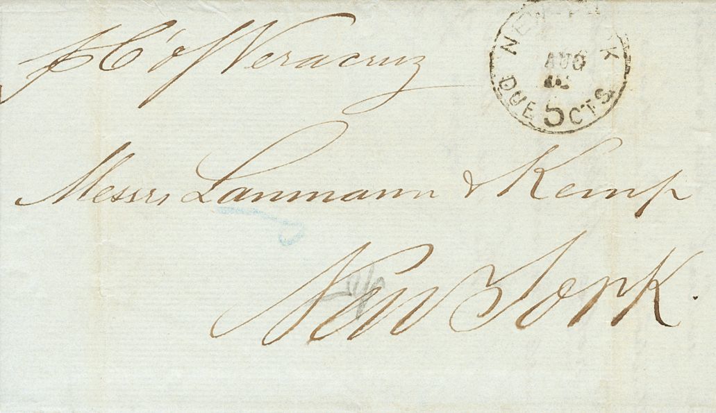 2930 Cuba. 1876. SOBRE. LA HABANA A NUEVA YORK (U.S.A.). Fechador NEW YORK / DUE 5 CTS Y Nombre Del Vapor Manuscrito "Ci - Cuba (1874-1898)