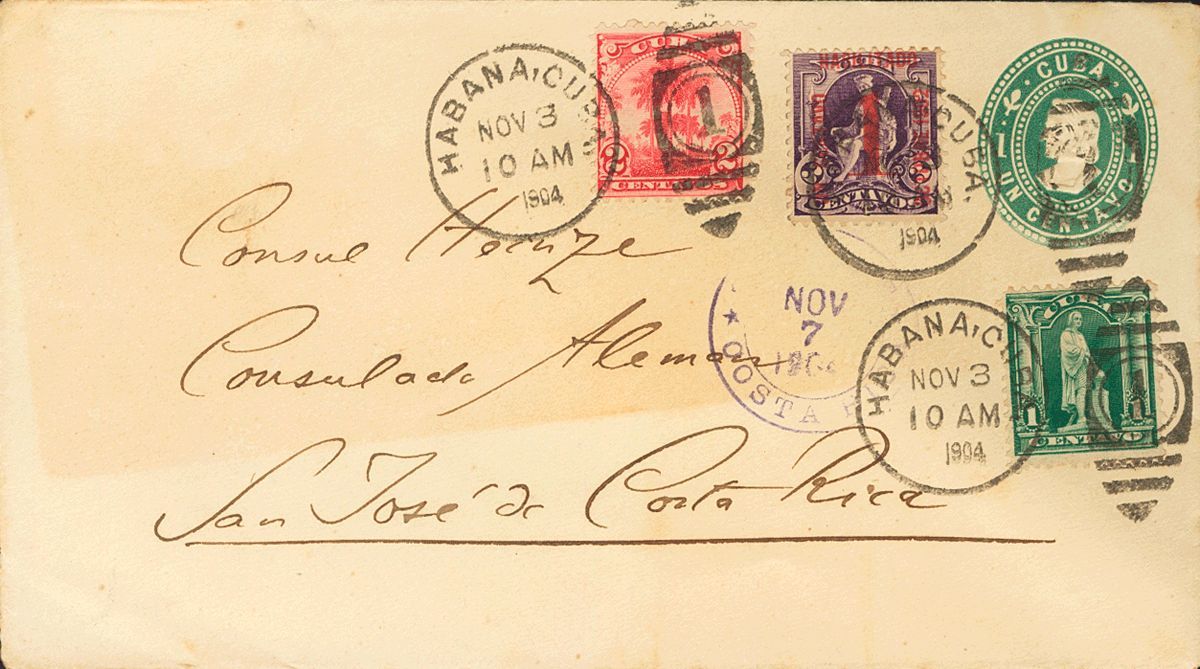 2931 Cuba. Entero Postal. 1904. SOBRE. Yv. 142, 143, 147. 1 Ctvo Verde Sobre Entero Postal De LA HABANA A SAN JOSE (COST - Cuba (1874-1898)