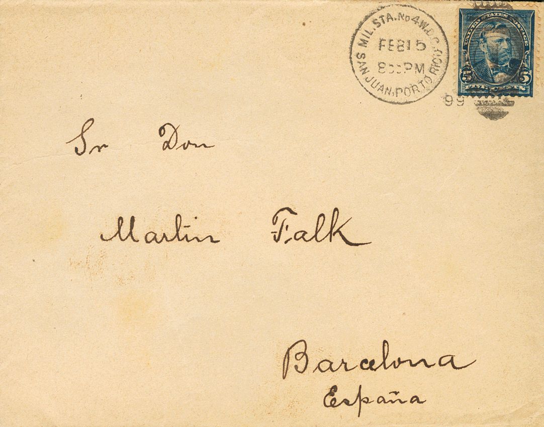 2933 Puerto Rico. 1899. SOBRE. Yv. Estados Unidos, 125. 5 Ctvos Azul De Estados Unidos. SAN JUAN A BARCELONA. Matasello  - Puerto Rico