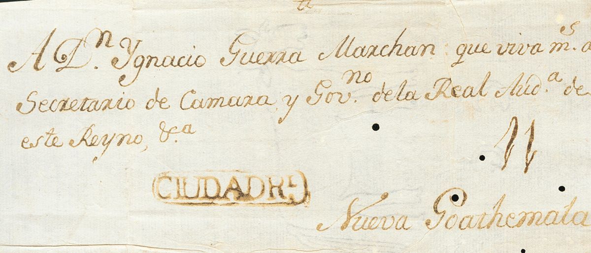 2941 Guatemala. Prefilatelia. (1795ca). SOBRE. Frontal De CIUDAD REAL DE CHIAPA (REINO DE GUATEMALA) A NUEVA GUATEMALA.  - Guatemala