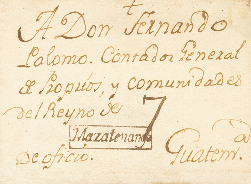 2960 Guatemala. Prefilatelia. (1808ca). SOBRE. MAZATENANGO (REINO DE GUATEMALA) A GUATEMALA. Marca MAZATENANGO (P.E.2) E - Guatemala