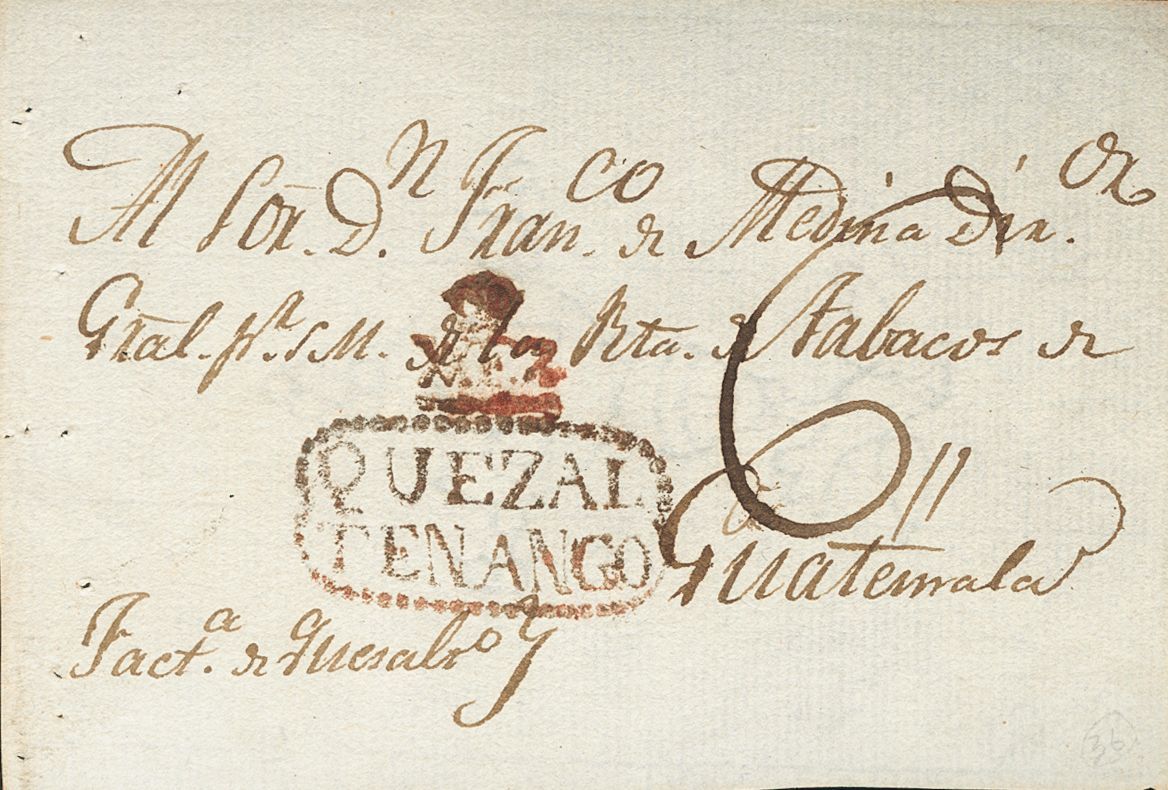 2969 Guatemala. Prefilatelia. (1810ca). SOBRE. Frontal De QUEZALTENANGO (REINO DE GUATEMALA) A GUATEMALA. Marca VA.F.7.  - Guatemala