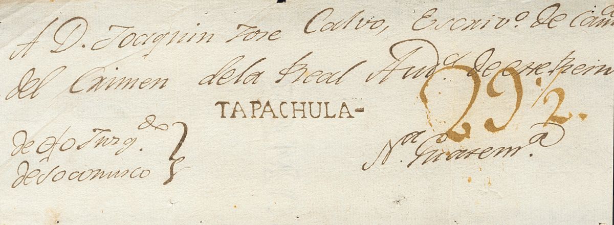 2971 Guatemala. Prefilatelia. (1804ca). SOBRE. Frente De Plica Judicial De TAPACHULA (REINO DE GUATEMALA) A NUEVA GUATEM - Guatemala