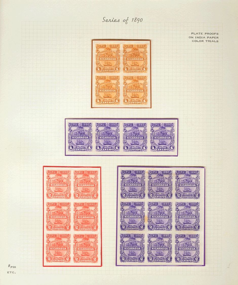 3025 Nicaragua. 1890. Yv. (*). Espectacular Conjunto De ENSAYOS DE COLOR En Bloques De Diferentes Tamaños De Diversos Va - Nicaragua